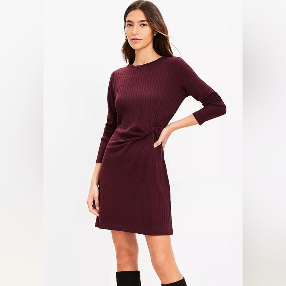 Loft Ribbed Twist Mini Dress Deep Burgundy XL